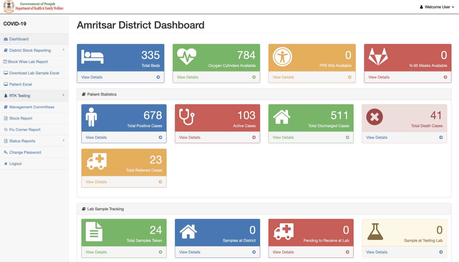 Punjab COVID-19 Portal interface