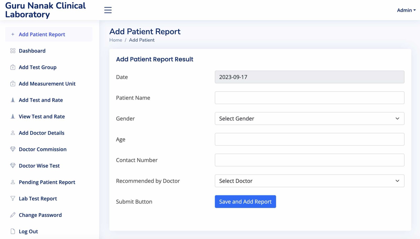 Guru Nanak Clinical Lab interface