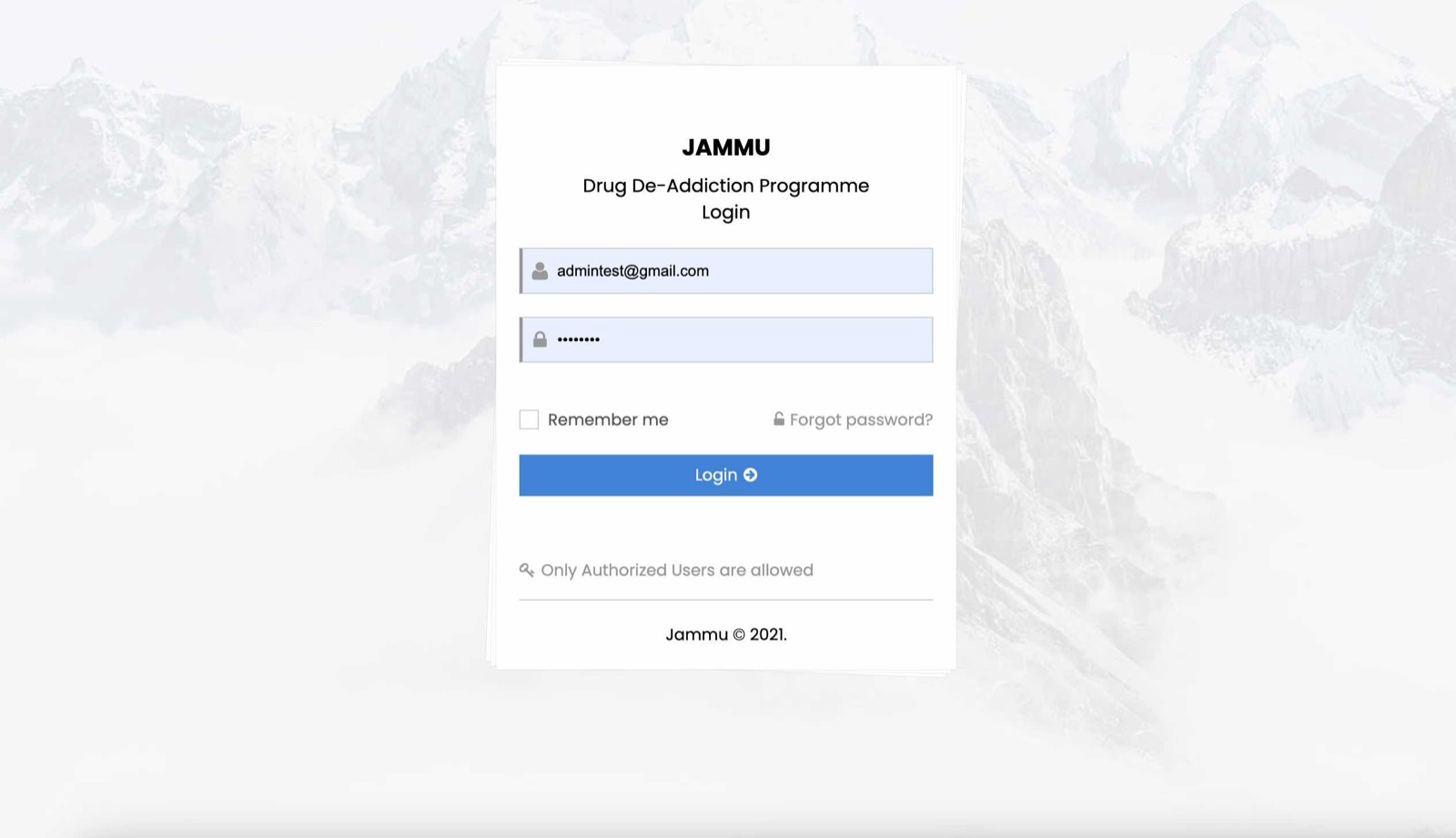 Jammu Drug De-Addiction Programme interface